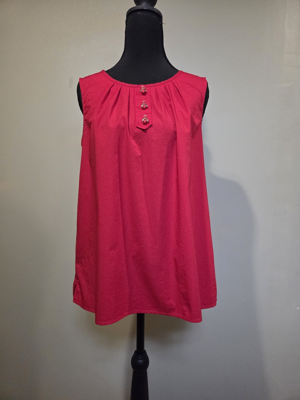 Talbots Bright Red Sleeveless Pleated Tank with Decorative Buttons